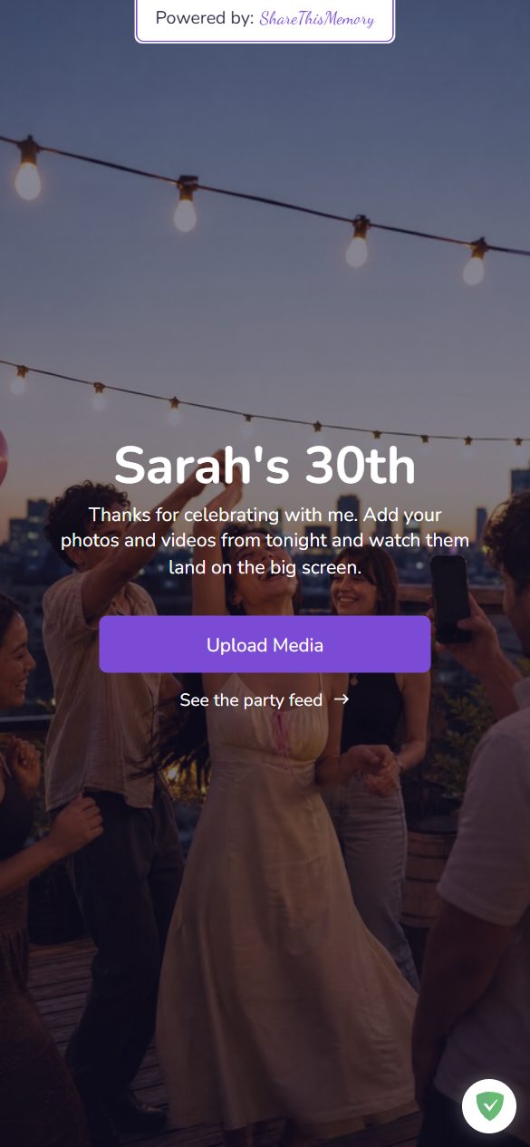 Screenshot of the live Sarah’s 30th demo event page
