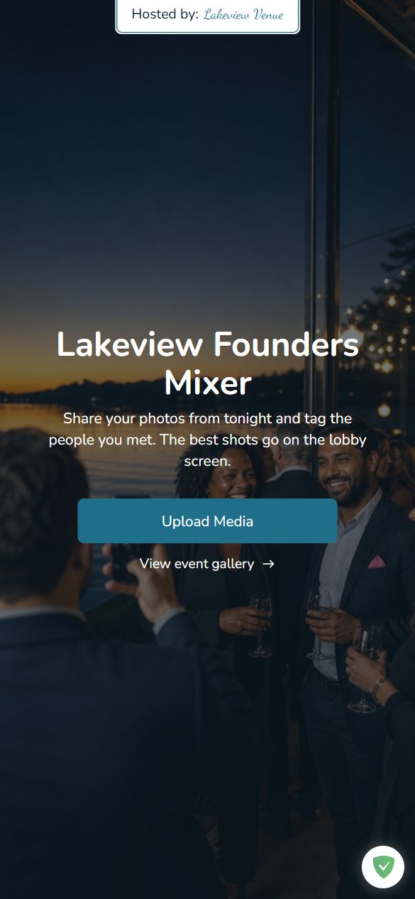 Screenshot of the live Lakeview Founders Mixer demo event page